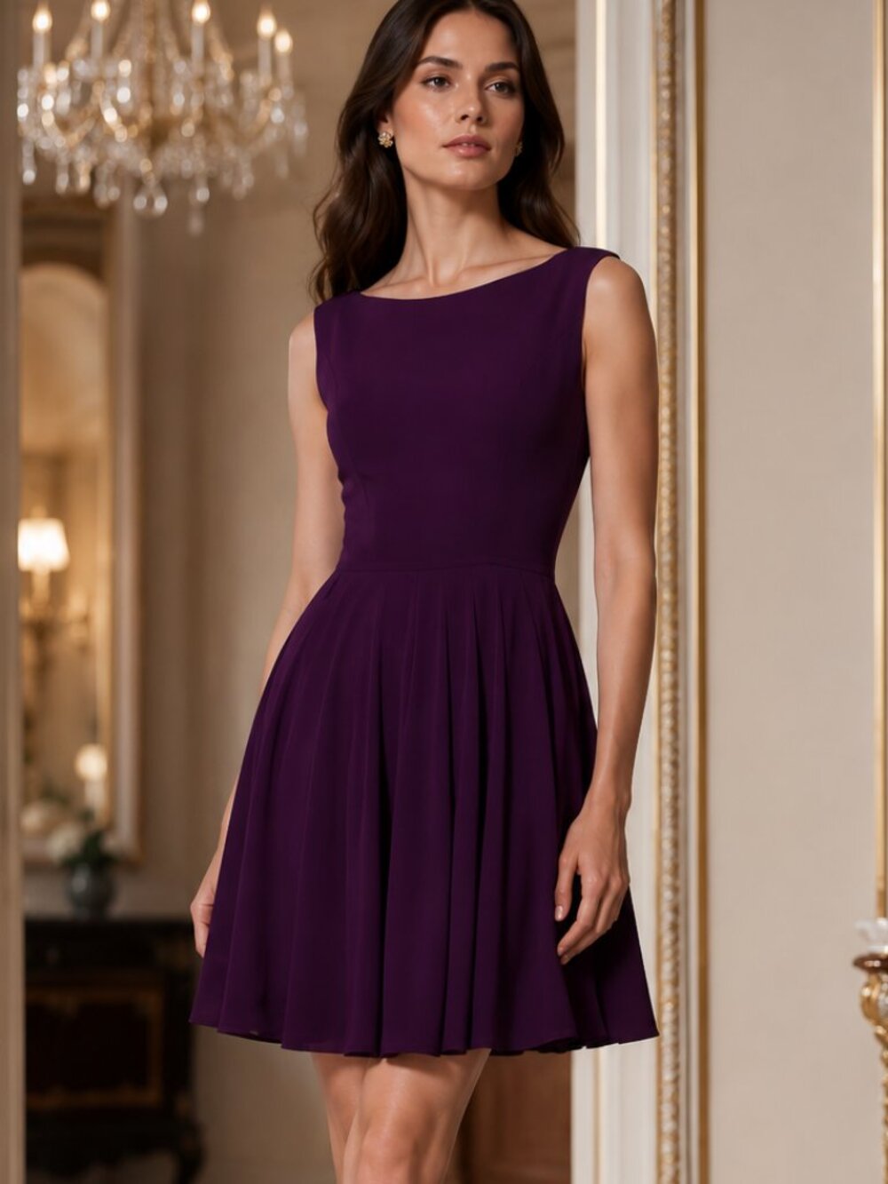 Theory Kaien Dress Sleeveless Plum Purple Fit-and-Flare Dress SZ 8 - Picture 2 of 9